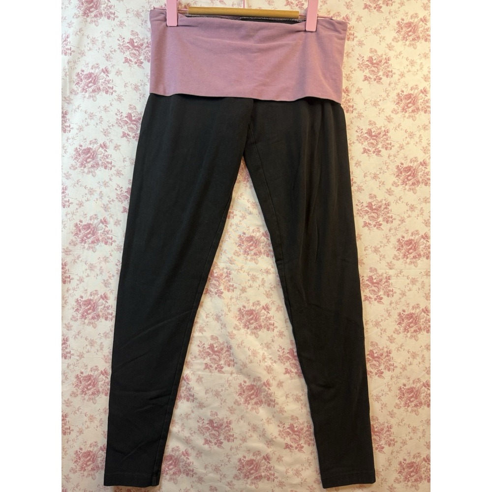 Victoria's Secret PINK Yoga Foldover Leggings Black Purple Size XS